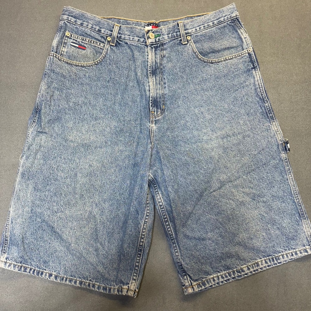 Tommy Jeans Carpenter Shorts Mens 36 Blue Denim Vintage 90s Baggy Utility Logo